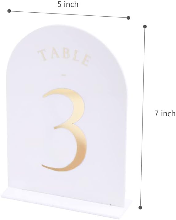 UNIQOOO White Arch Wedding Table Numbers with Stands 1-15, Gold Foil Printed 5x7 Double sided Acrylic Signs and Holders, Perfect for Centerpiece, Reception, Decoration, Party, Anniversary, Event