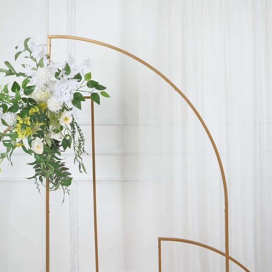 Tableclothsfactory 6ft Gold Metal Wedding Arch Chiara Backdrop Stand, Half Moon Floral Frame Arbor Display