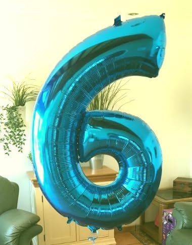 40 Inch Blue Mylar Foil Number 6 Birthday Balloon, Digital Balloons for 6 16 Boy Girl Party Decorations Supplies, Blue Big Helium Balloon Numbers for 26 36 46 60 Men Women Anniversary