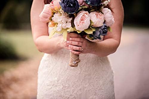 Kimura's Cabin Fake Peonies 2Bouquets Faux Silk Flower Vintage Artificial Peony Face Flowers Arrangement Bouquets for Home Table Centerpieces Wedding Party Decoration (Deep Lake Blue)