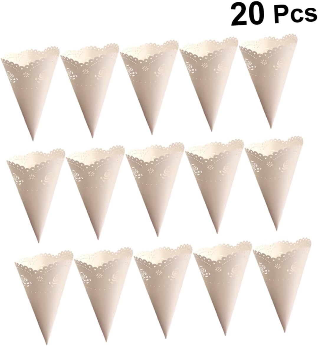 jojofuny 40 Pcs Rose Petals Party Confetti Cone Holder Candy Cone Bags Confetti Cone Stand Paper Petal Cones Wedding Party Favors Confetti Cones Cone Holder Stand Conical White Delicatessen