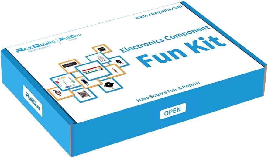 REXQualis Electronics Component Fun Kit w/Power Supply Module, Jumper Wire, 830 tie-Points Breadboard, Precision Potentiometer,Resistor Compatible with Arduino, Raspberry Pi, STM32