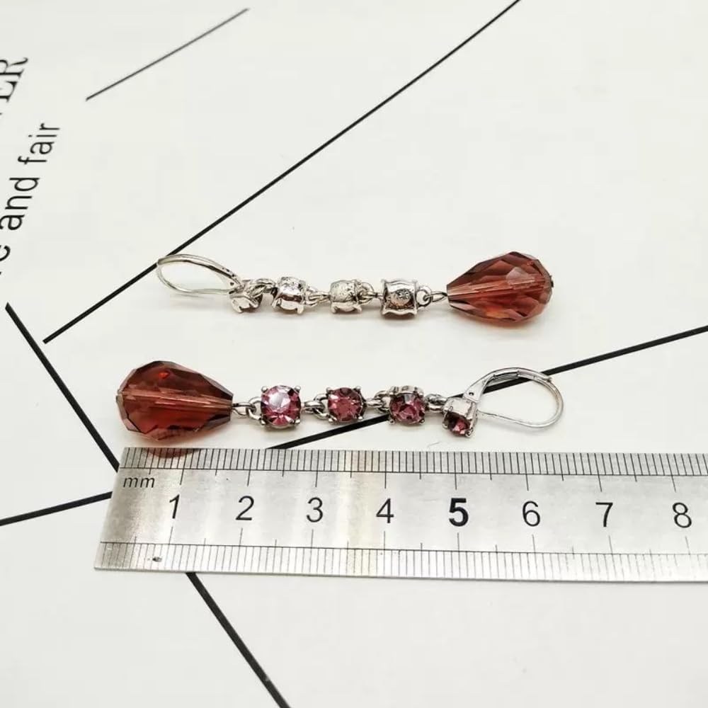 100pcs 8x12mm Teardrop Crystal Glass Beads for Jewelry Making, Faceted Vertical Hole Teardrop Glass Spacer Beads for Wind Chimes Bracelet Earring Necklace DIY Craft(Rose Red)