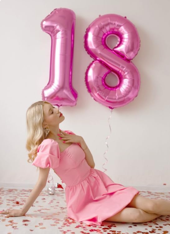 Pink Number 7 Birthday Balloon 40 Inch, Digital Balloons for 7 17 27 70 77 Party Celebration Decorations Supplies, Mylar Foil Numbers Balloon for Seven Wedding Anniversary