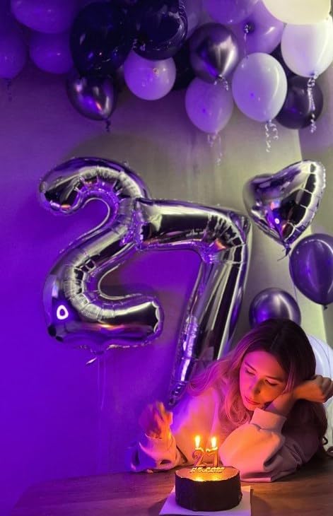 Silver Number 7 Birthday Balloon 40 Inch, Digital Balloons for 7 17 27 70 77 Party Celebration Decorations Supplies, Mylar Foil Numbers Balloon for Seven Wedding Anniversary
