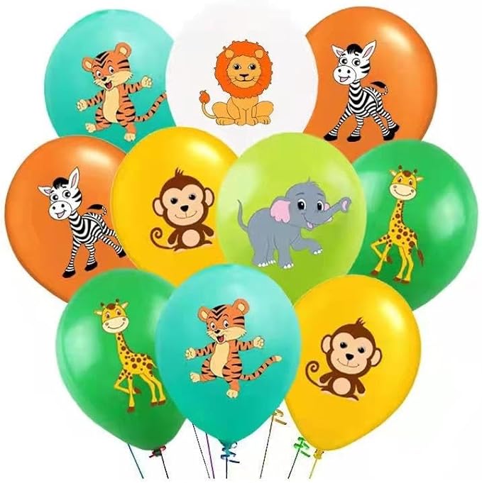 Safari Jungle Animal Birthday Party Decorations – 32 PCS Happy Birthday Banner, 18 Balloons, 12 Cupcake Toppers & 1 Cake Topper – Safari Party Supplies for Kids Boys Girls, Baby Shower, Zoo Theme