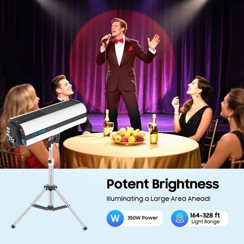 350W Stage Spotlight with Tripod, Professional Follow Light with 6 Colors & 3 Color Temperatures (5600K、6000K、3200K), Theater Lights DJ Lighting for Wedding Party, DJ Show, Theater (350, Watts)