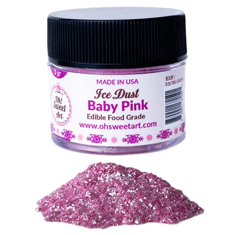 Oh Sweet Art - Ice Dust - Edible Glitter For Decorating Cakes, Cupcakes, Cake Pops, & More - Sprinkle on Sparkle and Luster to Sweets - Kosher, Food-Grade Coloring - Baby Pink - 3 grams