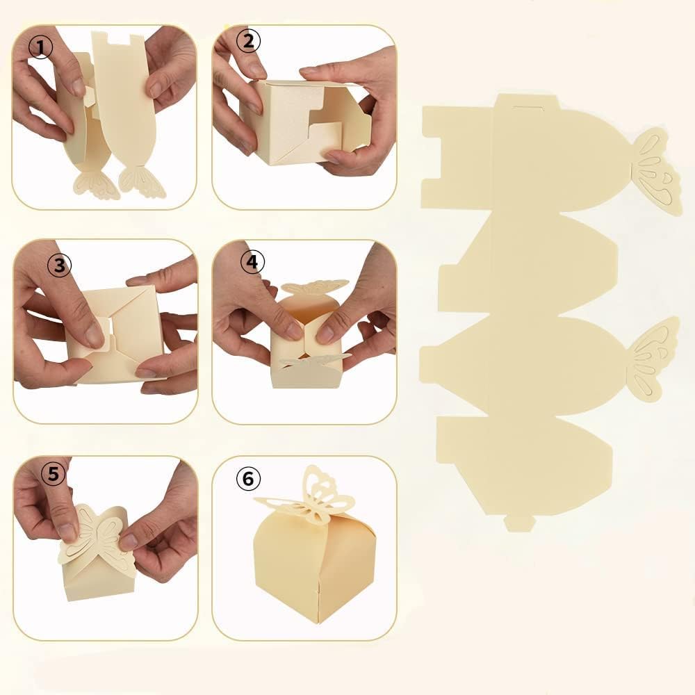 KUPOO 50PCS Small Yellow Butterfly Favor Boxes Girl Baby Shower Candy Box Small Butterfly Gift Boxes Party Favors for Wedding Birthday (Light yellow)