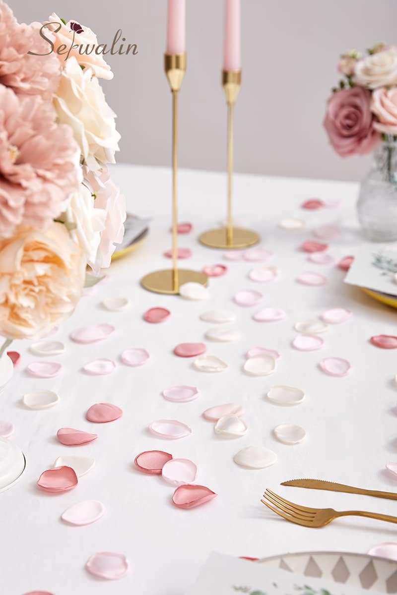 Serwalin 300Pcs Silk Rose Petals Flower Petals for Weddings Blush Pink Petals Fake Petals for Proposal Aisle Flower Girl Basket Bridal Shower Table Decor (3 Color Mixes)