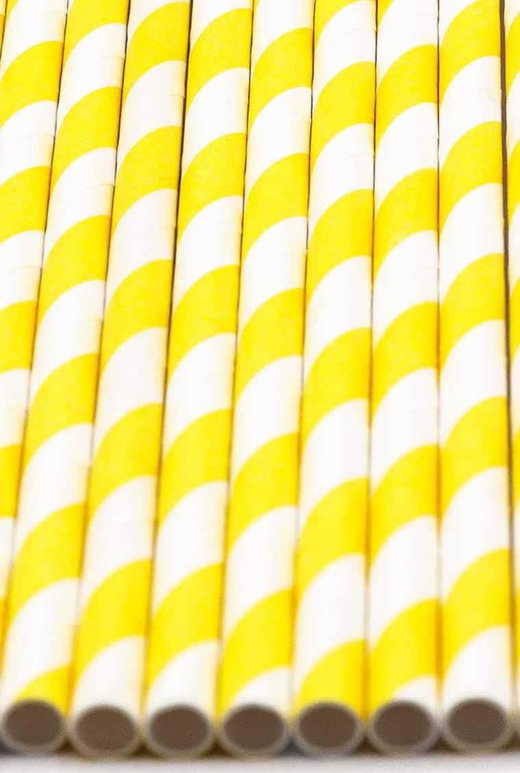 Pack of 150 Yellow Swirls Biodegradable 4-Ply Paper Drinking Straws (Compostable, Non-toxic, BPA-free)