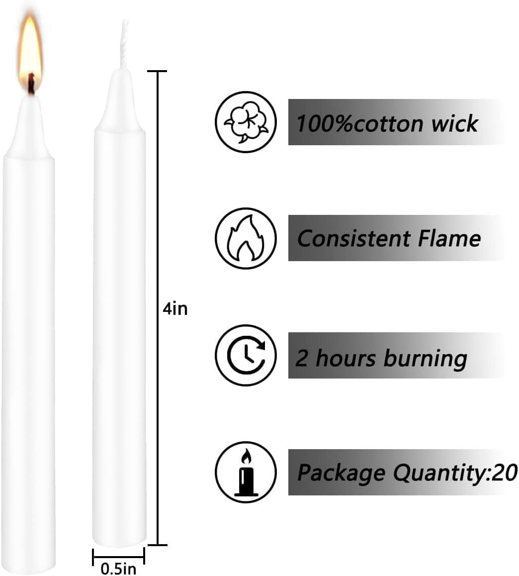Set of 40 White Candles Mini Unscented Taper Candles for Christmas,Household, Wedding, Rituals, Prayer, Birthdays, Meditation, Altar,Party and Home Décor Candlesticks - 4 Inch Tall