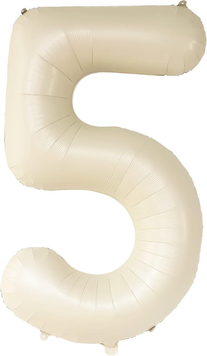 KatchOn, Gaint Cream White 5 Balloon Number - 40 Inch | 5 Birthday Balloon Decor | 5th Birthday Decorations for Boys | Creme Number 5 Balloon | 5 Year Old Balloon for 5th Anniversary Party Supplies