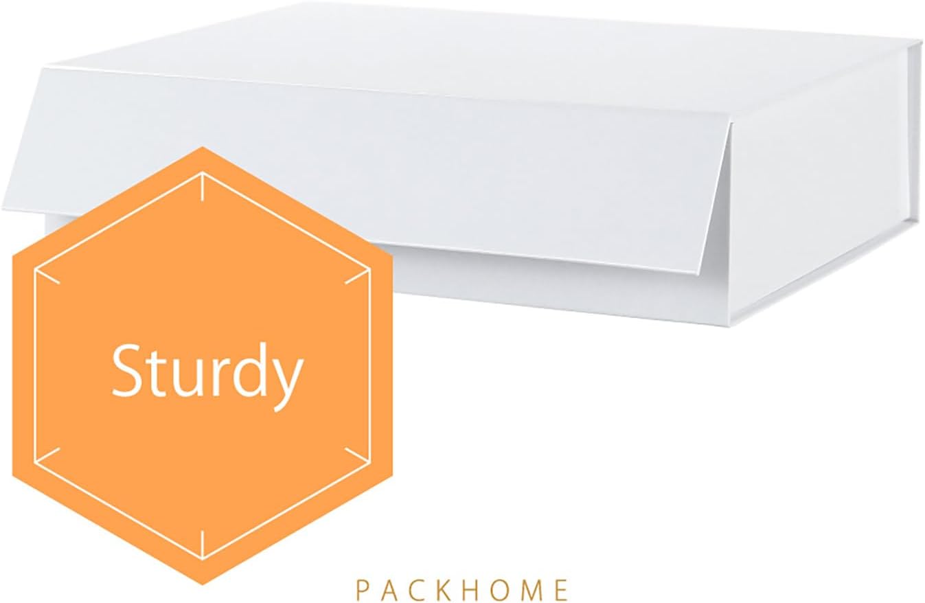PACKHOME Large Gift Box 13.5x10x3.5 Inches, Sturdy Shirt Box with Magnetic Lid for Multiple Occasions (Glossy White)
