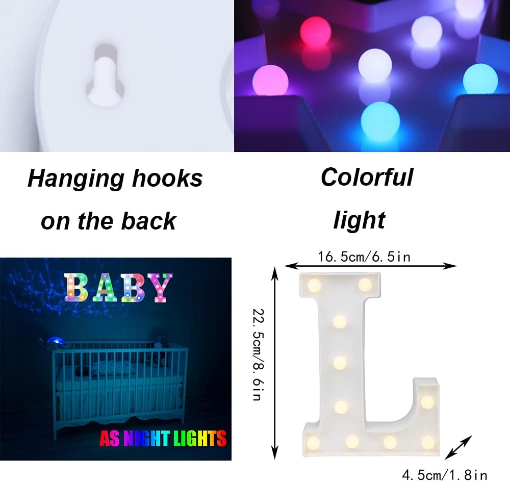 Light Up Colorful LED Marquee Letter lights, 18 Colors Changing Alphabet Letters Sign with Remote Timer for Night Light Girls Bedroom Wedding Birthday Party Lamp Christmas Home Bar Decor- Colorful L
