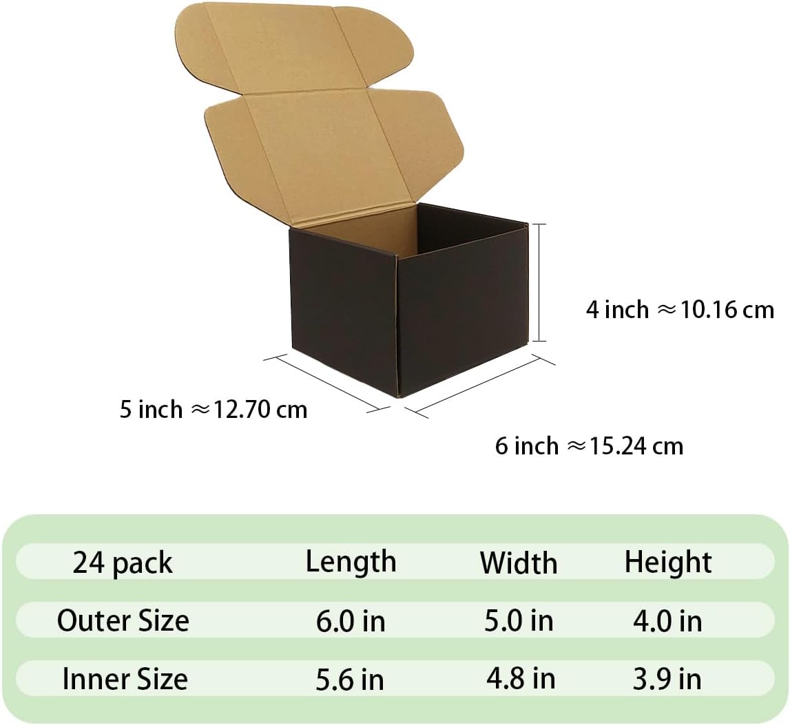 24 Pack 6x5x4 Inches Shipping Boxes,Black 3 Layers Corrugated Cardboard Box, Mailer Boxes for Packaging Small Business Mailing Gifts Digest Giving Products Wrap Boxes with Lids (6''x5''x4'')