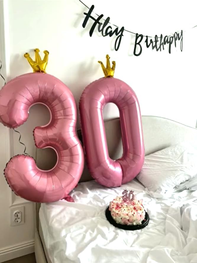 Pink Crown 40 Inch 0 Number Balloons, 0 Decorations for 10 20 30 40 50 60 70 80 90 100 Birthday, 2026 Pink Crown Foil Giant Birthday Graduations Anniversary Party Balloon