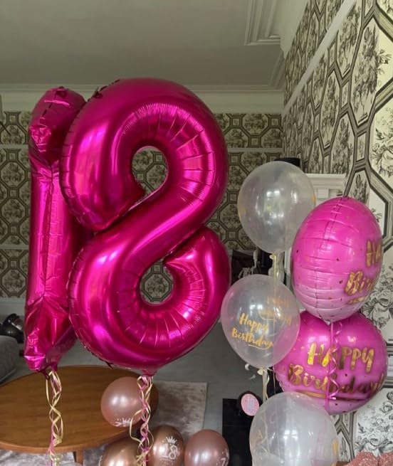 40 Inch Hot Pink 3 Large Number Balloon, 3 13 23 30 33 36 38 Hot Pink Birthday Party Decorations, Number Three Foil Balloons for Anniversary Party Graduations Celebration Supplies