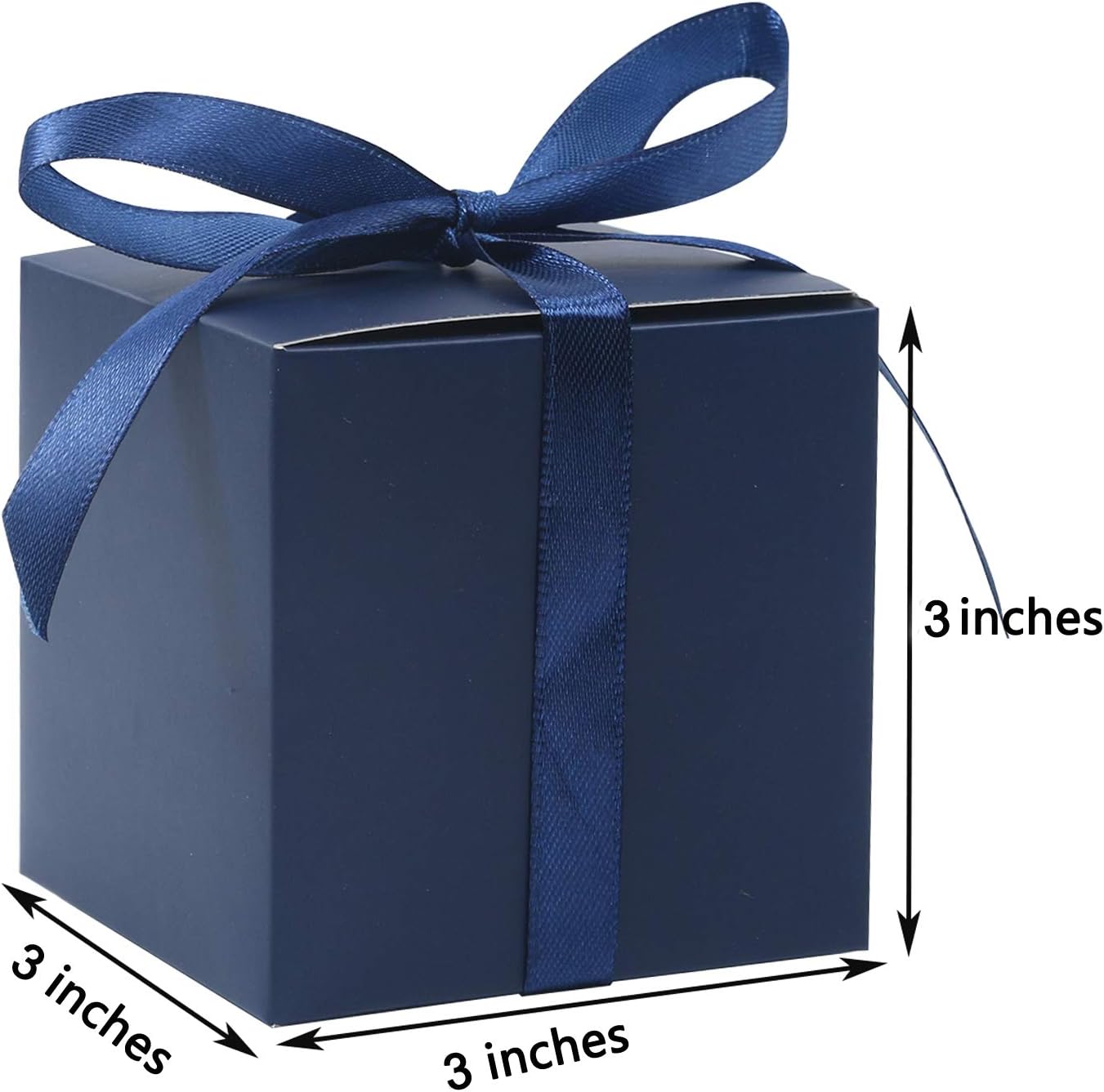 COTOPHER 100pcs Wedding Favor Boxes, Paper Gift Boxes 3x3x3 Inches Small Gift Boxes with Ribbons Small Boxes for Gifts, Crafting, Cupcake, Candy, Bridesmaid Proposal Boxes,Easy Assemble Boxes(Navy)