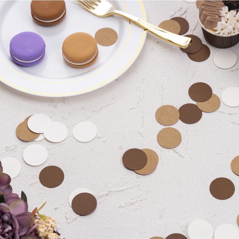 Brown Kraft Tan and Ivory Cream Paper Confetti Table Decoration for Neutral Baby Shower Birthday Retirement Party,1.2 inch in Diameter,200 Counts