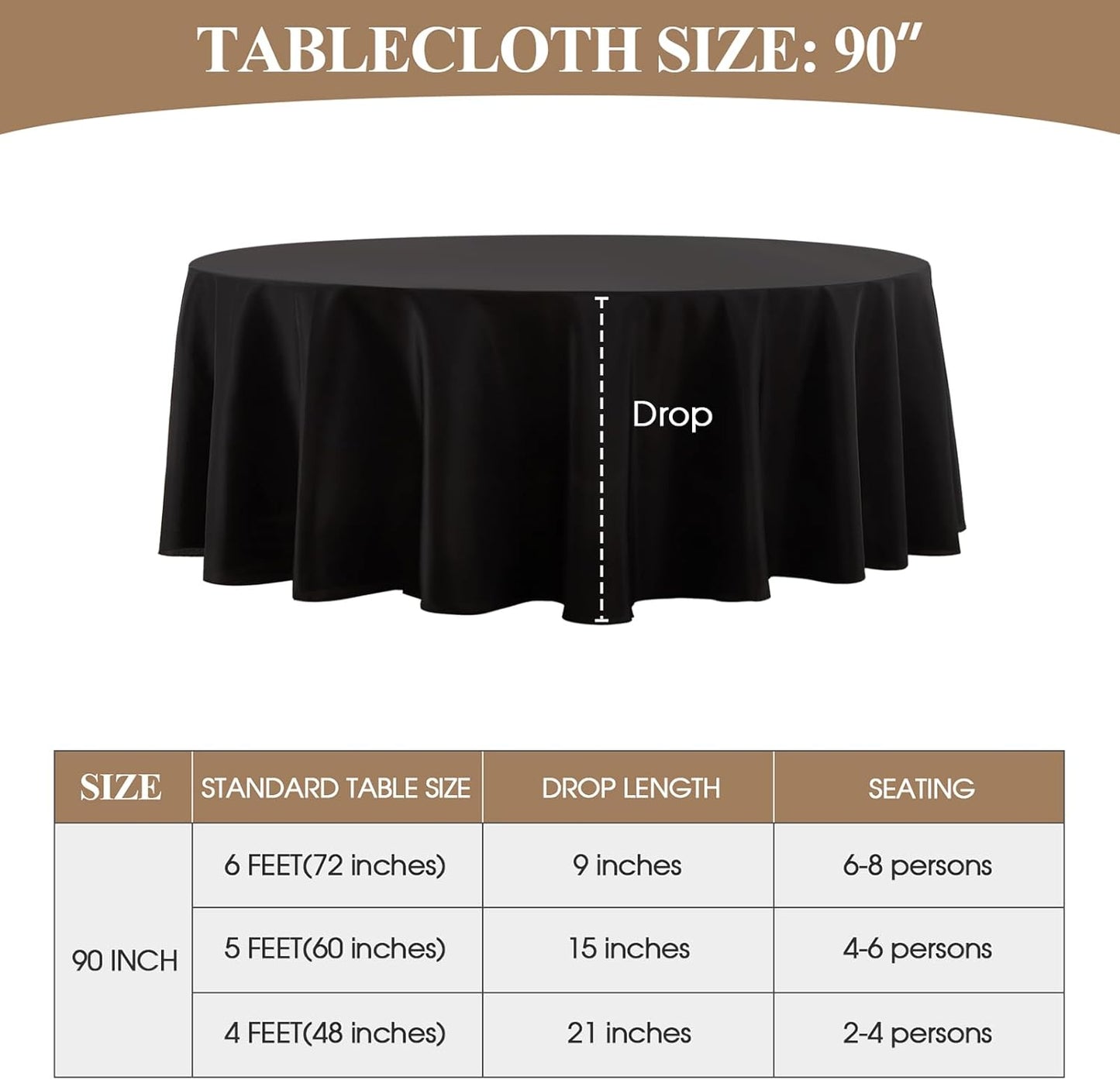 Round Tablecloth 6 Pack 90 Inch Black Tablecloths Washable Decorative Linen Polyester Table Clothes Cover for Dining Table Banquets Buffet Parties and Wedding