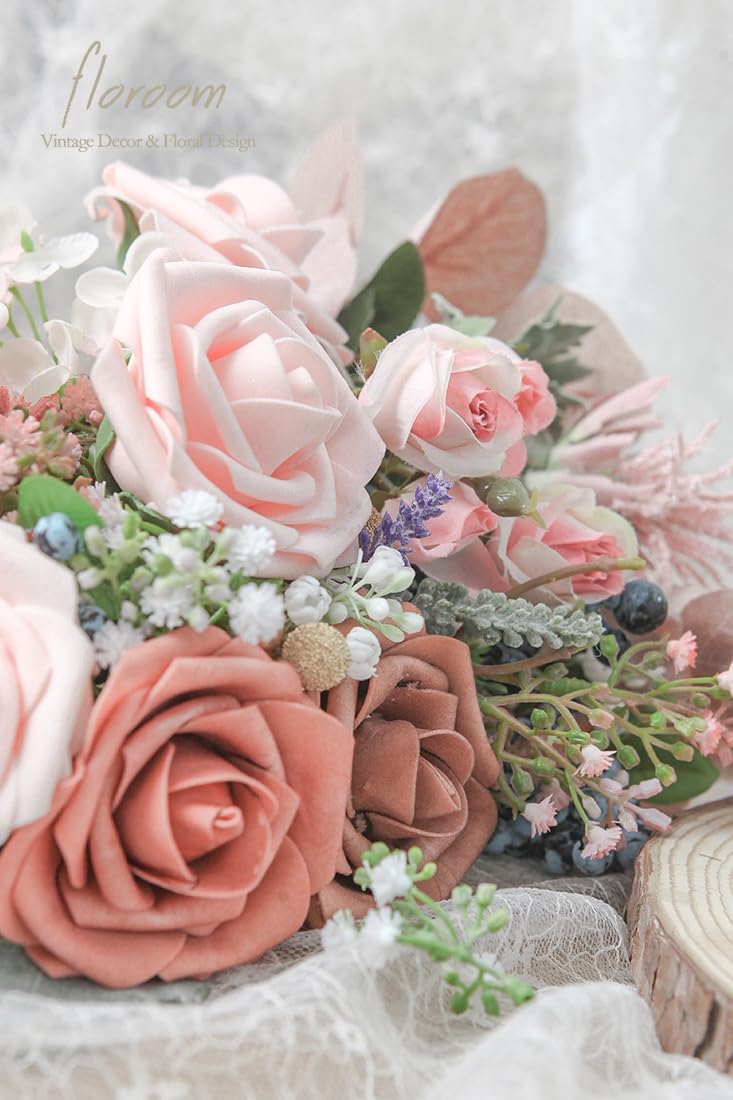 Floroom Artificial Flowers 25pcs Real Looking Dusty Pinky Cedar Foam Fake Roses with Stems for DIY Wedding Bouquets Bridal Shower Centerpieces Floral Arrangements Party Tables Home Decorations