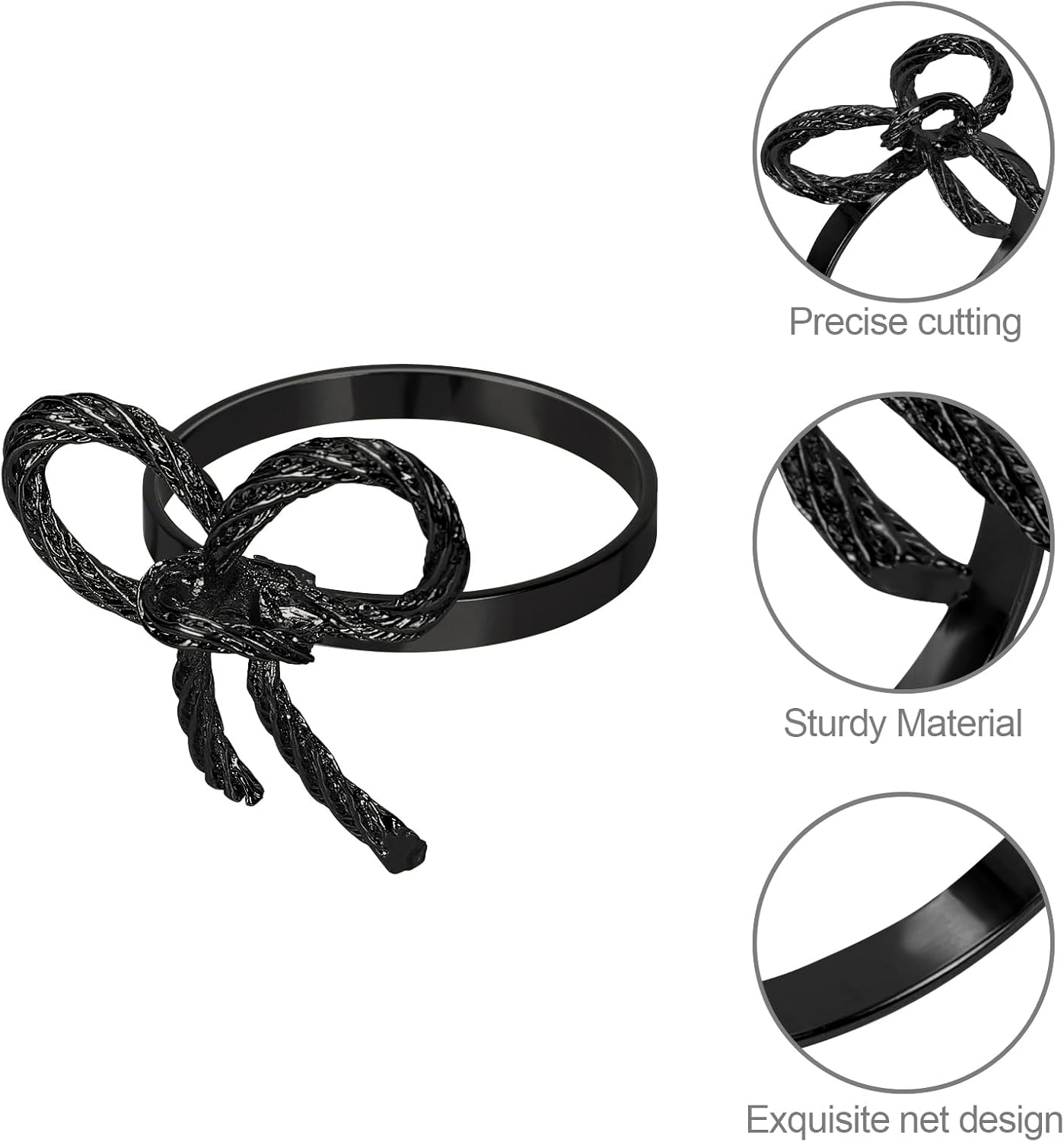 Pack of 6 Napkin Rings Alloy Hollow Out Flower Napkin Holder Dinning Table Napkin Ring for Dinner Parties Wedding Banquet Table Setting Family Gatherings Table Decor(Black,6)