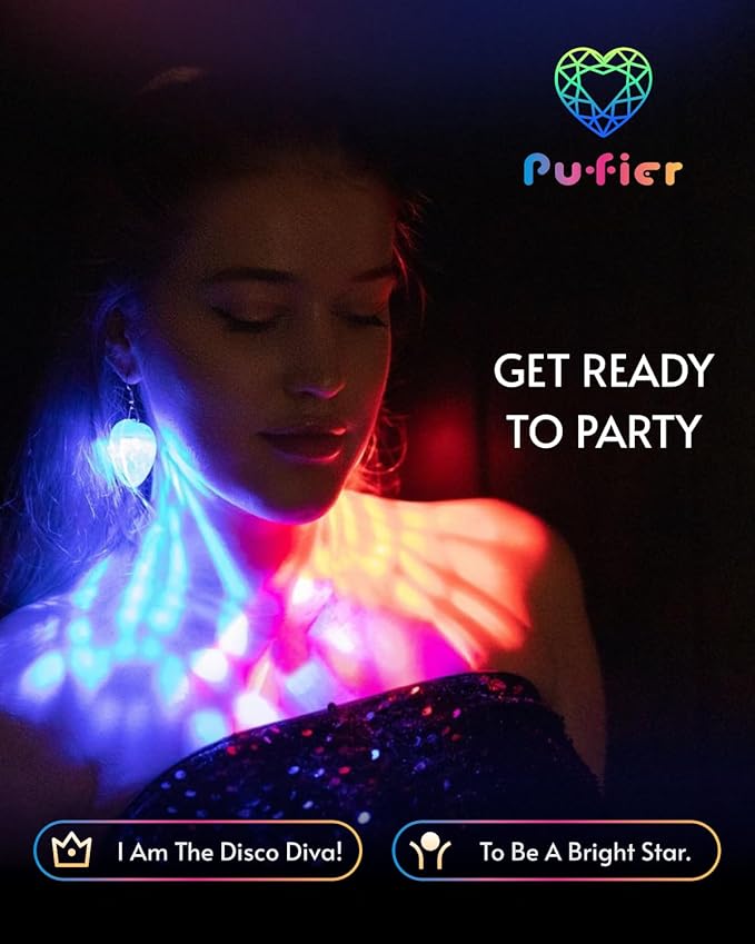 LED Earrings Light Up Earrings 16 Light Modes Rechargeable Disco Heart Earrings for Women Disco Party Decorations & Rave Accessories