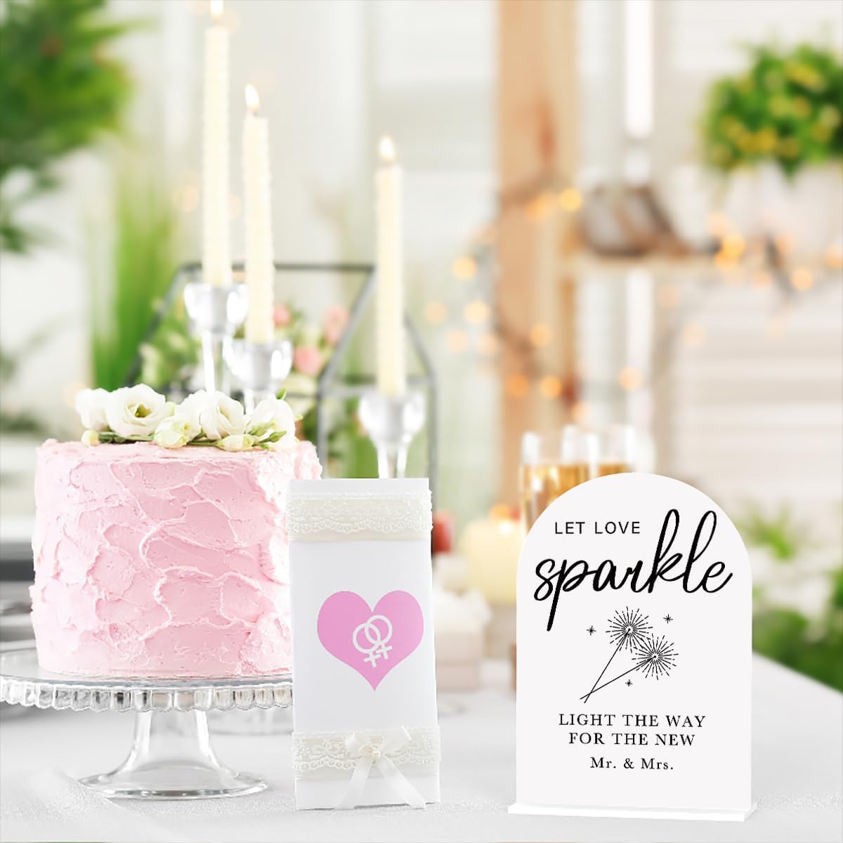 Acrylic Wedding Sign Wedding Signs for Ceremony Let Love Sparkle Sign for Wedding, Modern Calligraphy Arch Acrylic Table Top Sign for Wedding Reception and Event Party Table(white)