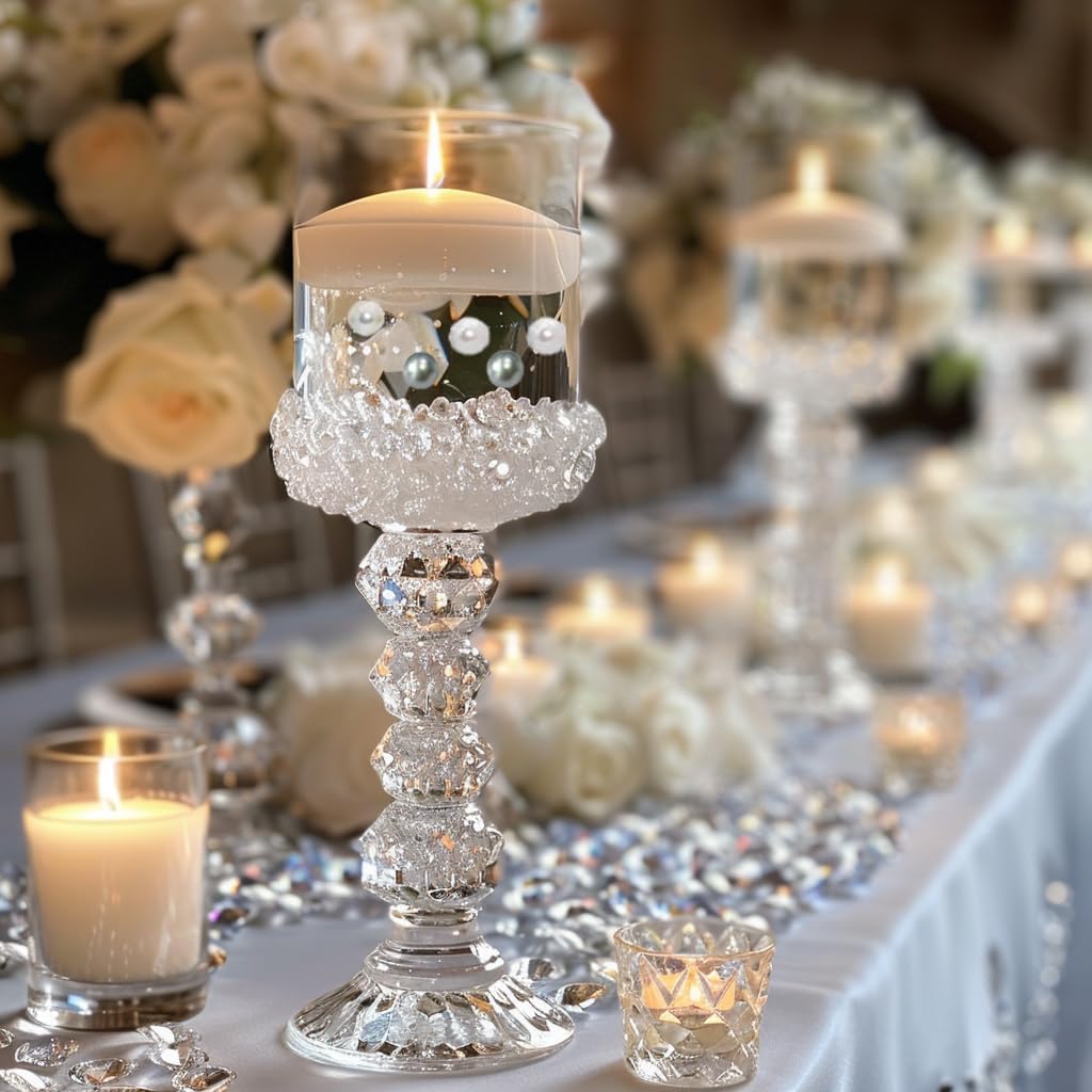 HappyFiller 1075 PCS Floating Pearl Beads,Marbles for Vases Fillers,Wedding Centerpiece,Ivory Faux Pearls Fake Crystal Diamonds and 10g Clear Water Beads,Table Scatters,Party Decoration 14 OZ