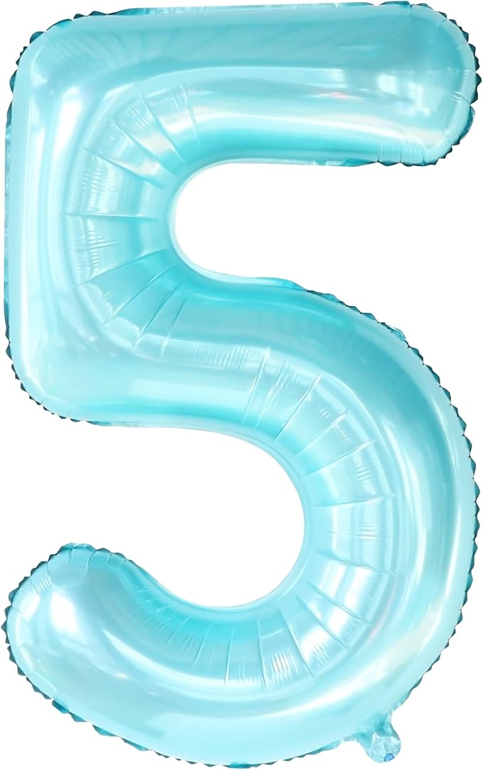 KatchOn, Big Light Blue 5 Balloon Number - 40 Inch | Light Blue Number 5 Balloon, Shark 5th Birthday Decorations for Boys | 5th Birthday Balloons | Mermaid Balloons for 5 Birthday Party Decorations