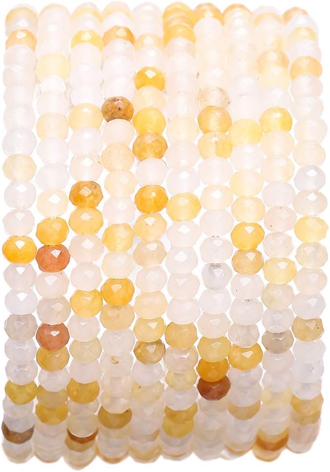 Faceted Natural Yellow Jade Stone Rondelle 3x4mm Loose Semi Gemstone Beads for Jewelry Making 38cm
