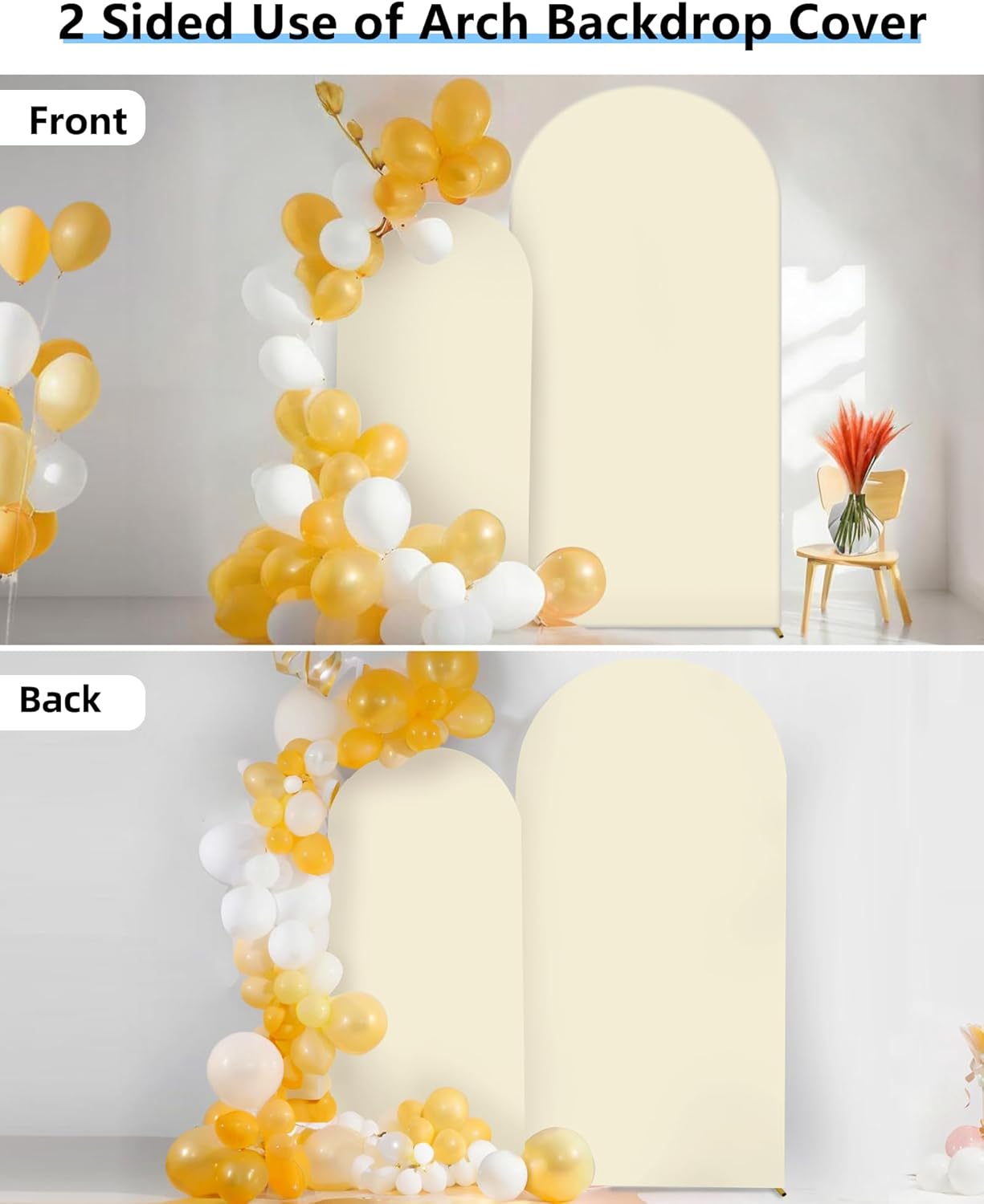 HEMMOTOP Light Beige Arch Backdrop Cover 7.2 ft, 6ft, Wedding Arch Covers Stretchy Backdrop 2 Set, Spandex 2 Sided Arched Background for Birthday, Party, Baby Shower, Decorations