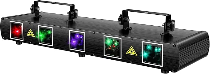 DJ Laser Lights, U`King 5 Beam Effect Sound Activated DJ Party Lights RGBYC LED Music Light by DMX Control for Disco Dancing Birthday Bar Stage Lighting(2PC)