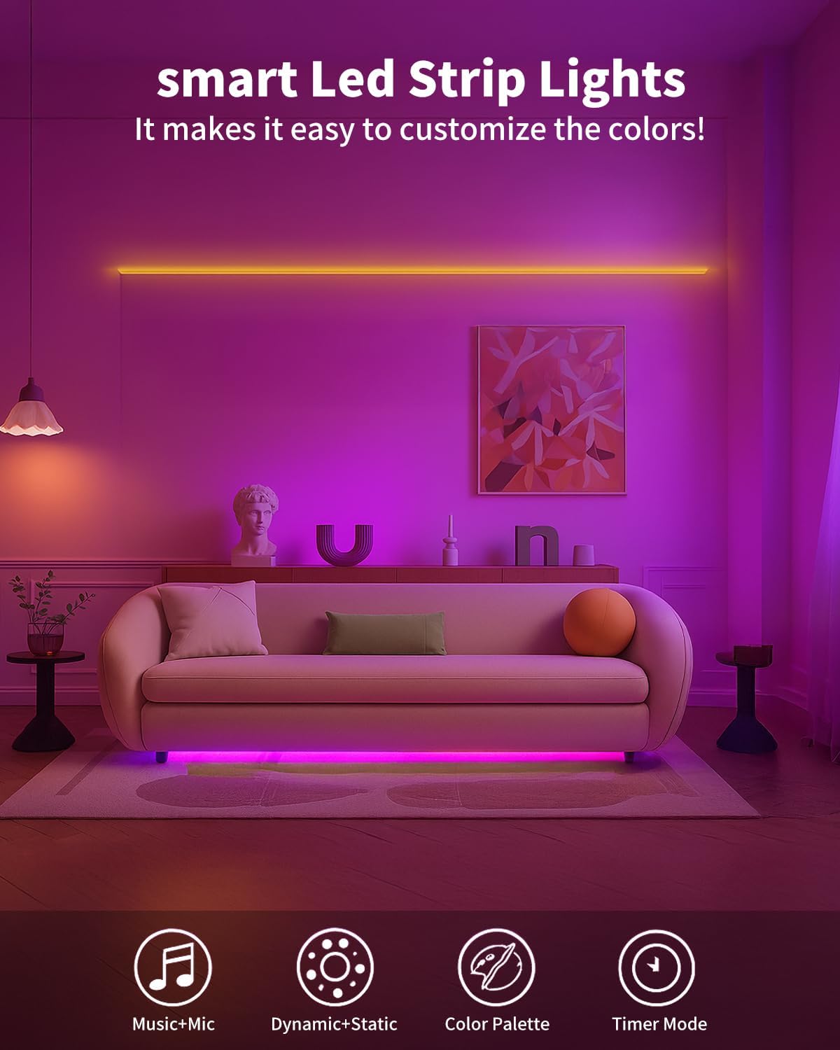 Smart LED Strip Lights 200FT (2 Rolls of 100 ft) for Bedroom App Control Lighting Bedroom Rome Decor with Remote, RGB Music Sync Color Changing LED Lights for Party,Game Room