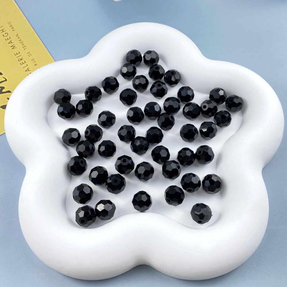 200 PCS 6mm Crystal Glass Beads Round Multiple Faceted Loose Spacer Glass Beads for DIY Handcrafte Bracelet Necklace Earring Jewelry Making(Black)