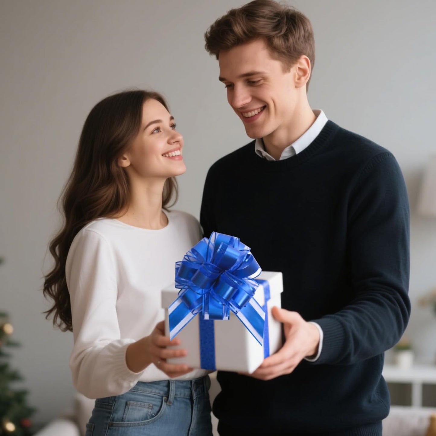 6 PCS 6 Inch Organza Blue Pull Bows - Perfect for Gift Wrapping, Wedding Decor, Car Bows, Birthday Parties, Christmas, and Valentine's Day