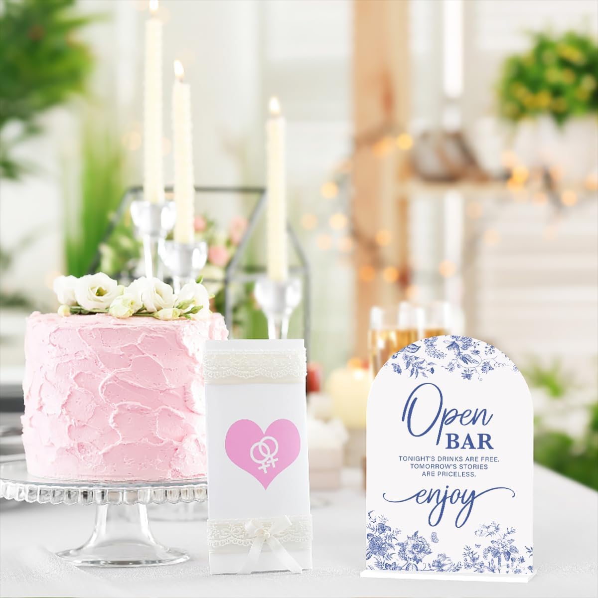 Acrylic Wedding Signs, Dusty Blue Wedding Decor, Blue Weddings Decor, Open Bar Signs for Reception, Modern Calligraphy Arch Acrylic Table Top Sign for Weddings Parties Dinners (White)