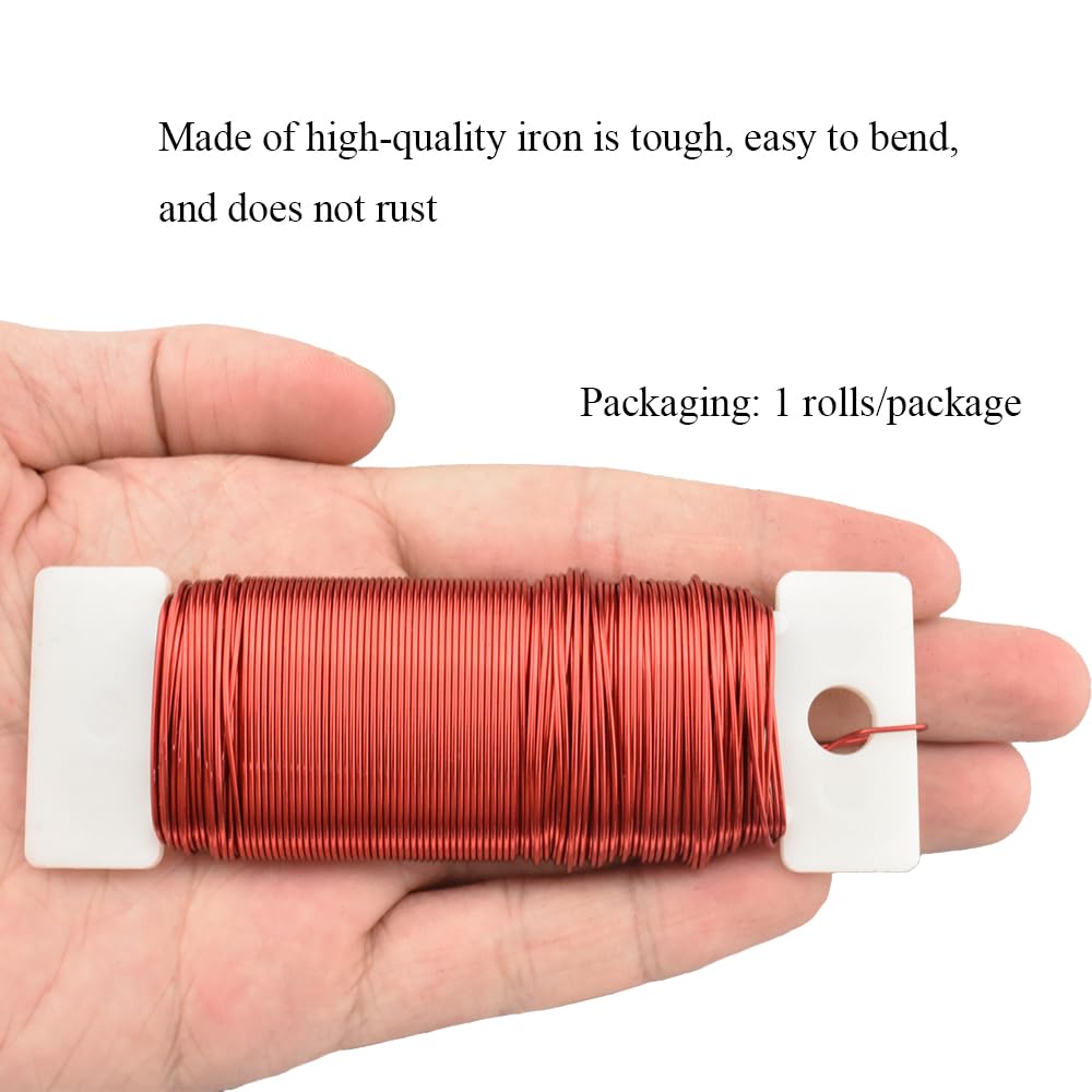 HAHIYO 22Gauge Red Metal Floral Wire - 1 Roll, 38 Yards (115 Feet) - Flexible Paddle Wire for Craft, Christmas Wreath, Flower Arrangement, Bouquet Wrapping, Wedding, DIY