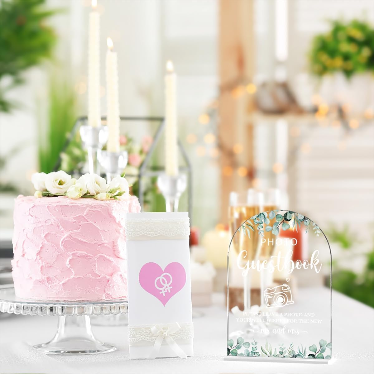Acrylic Wedding Sign Photo Guestbook Signs for Ceremony Modern Calligraphy Arch Acrylic Table Top Signs for Wedding Reception and Event Party Table Decor (Eucalyptus Leaves)