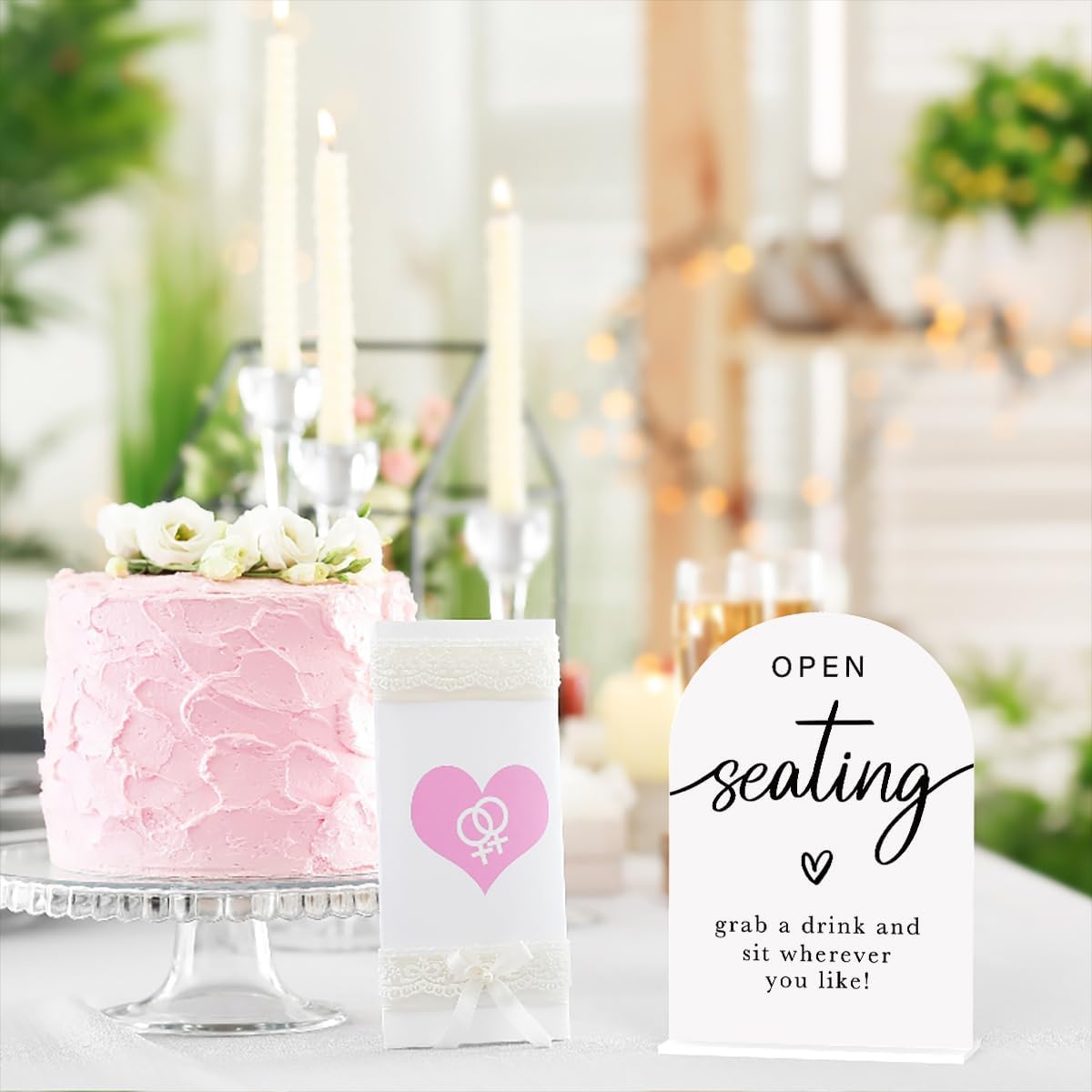 Acrylic Wedding Sign Wedding Signs for Ceremony Open Seating Sign for Wedding Modern Calligraphy Arch Acrylic Table Top Sign for Wedding Reception and Event Party Table(white)