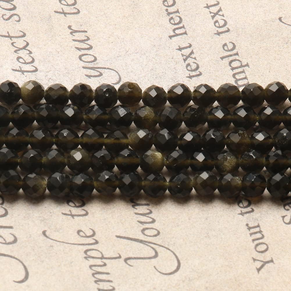 Song Xi 180pcs 2mm Natural Gold Obsidian Gemstone Beads Faceted Round Loose Stone Beads for Jewelry Making