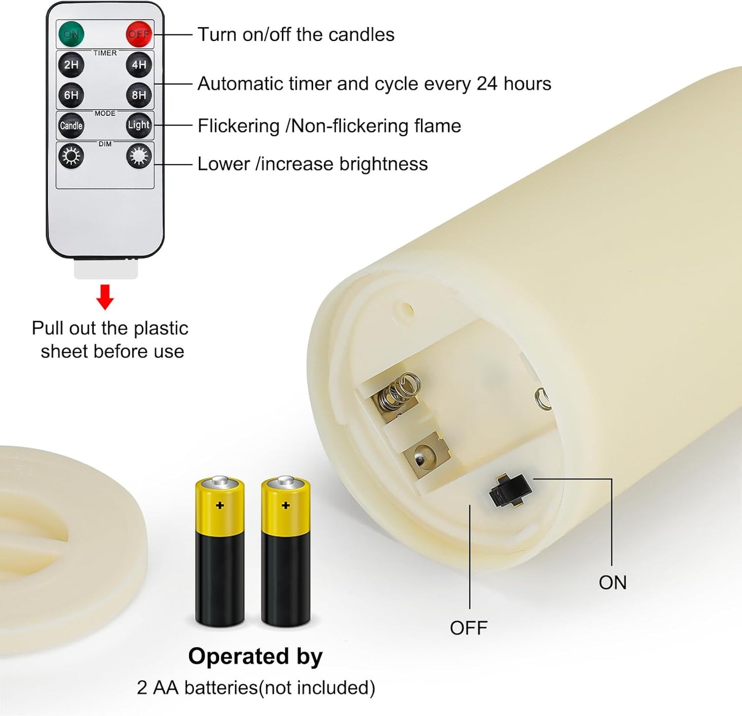 Enido Flameless Candles LED Candles Candles(D: 3" x H: 4" 5" 6") Battery Operated Outdoor Waterpoof Plastic Pack of 12 Pillar