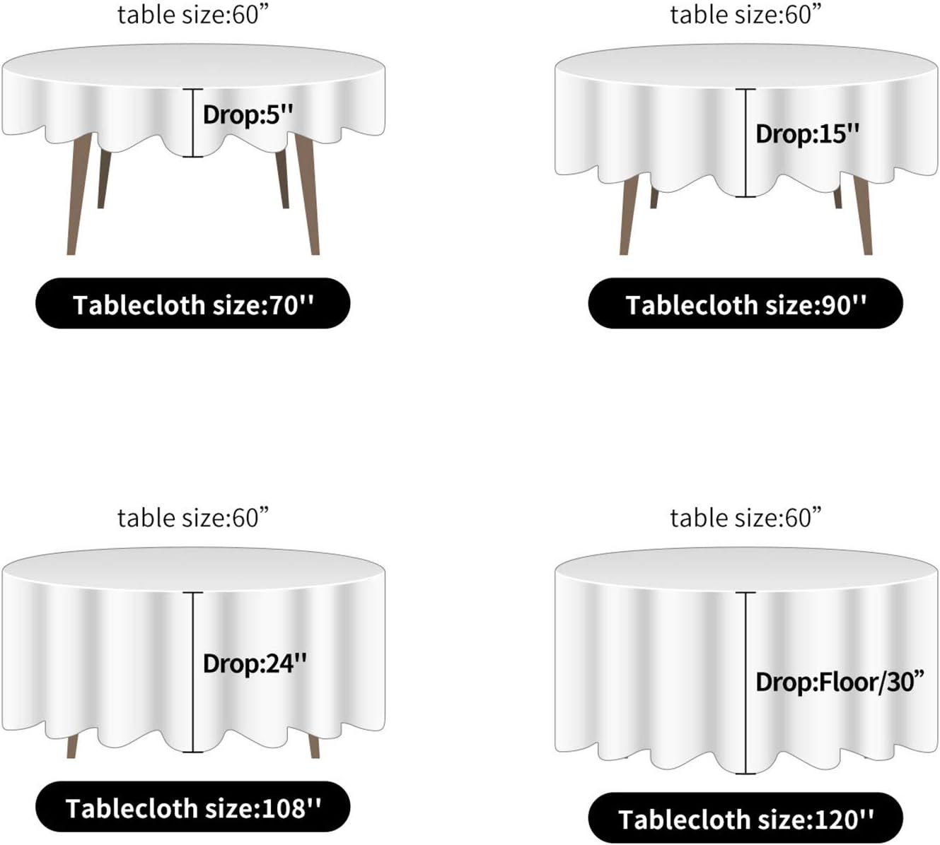 Ascoza 2pack 70 Inch Silver Round Tablecloth in Washable Polyester Fabric for Wedding/Banquet/Restaurant/Parties