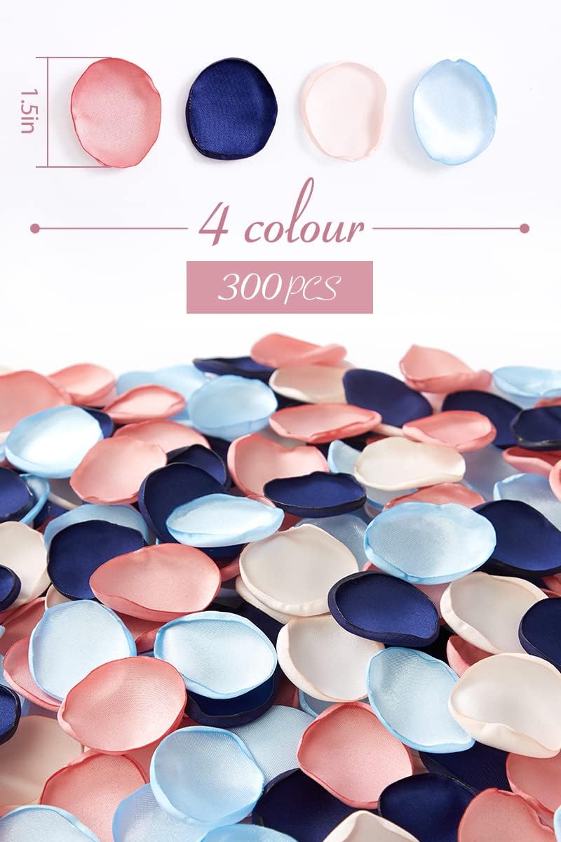 Serwalin 300pcs Silk Rose Petals Flower Petals for Weddings Pink Navy Blue Rose Petals Artificial Flower Petals for Proposal Flower Girl Basket Bridal Shower (4 Color Mixes)