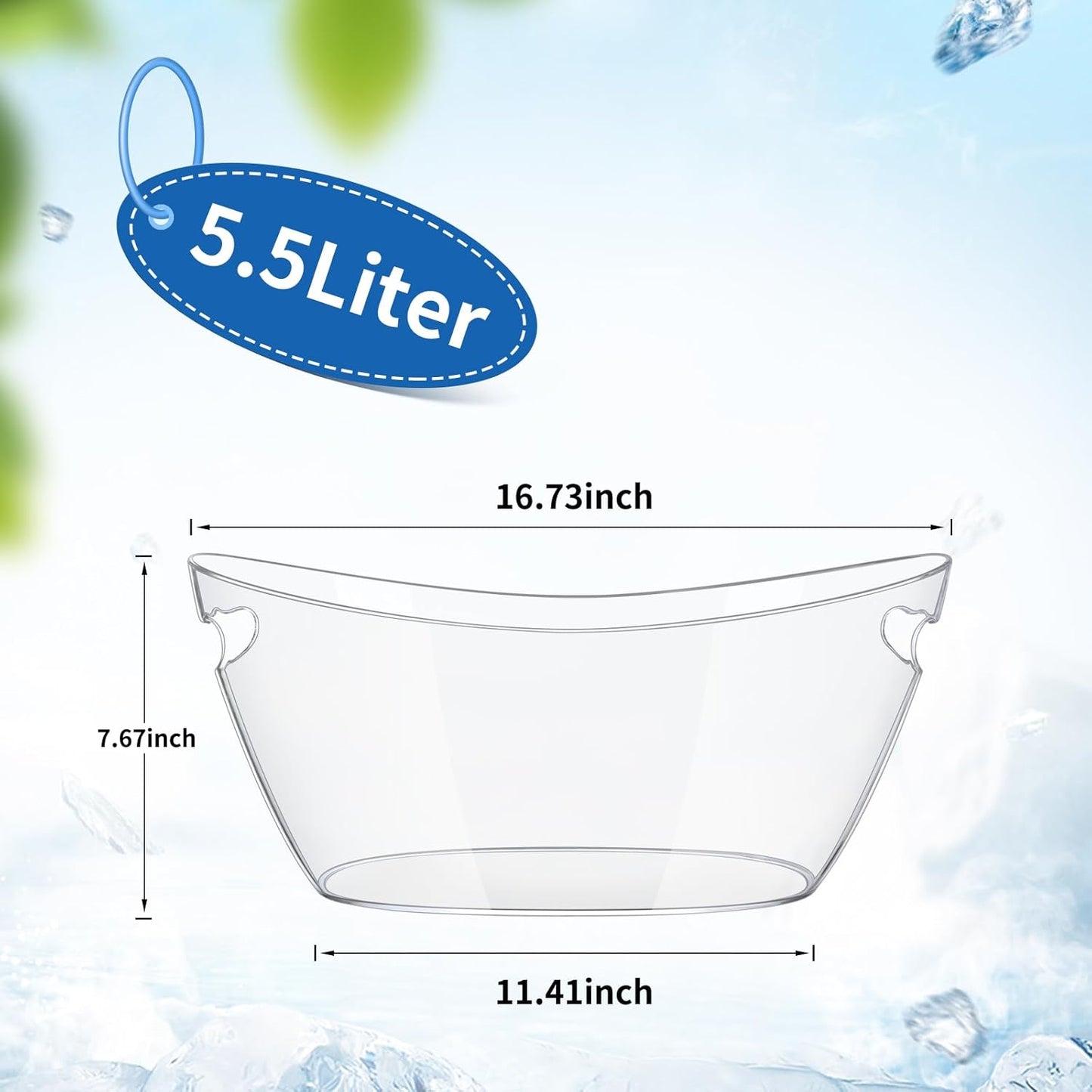 Ice Buckets for Parties (5.5L) 2pcs Ice Buckets, Clear Acrylic Champagne Bucket, Drinks Beverage Tub for Cocktail Bar, Wine, Beer, Soda