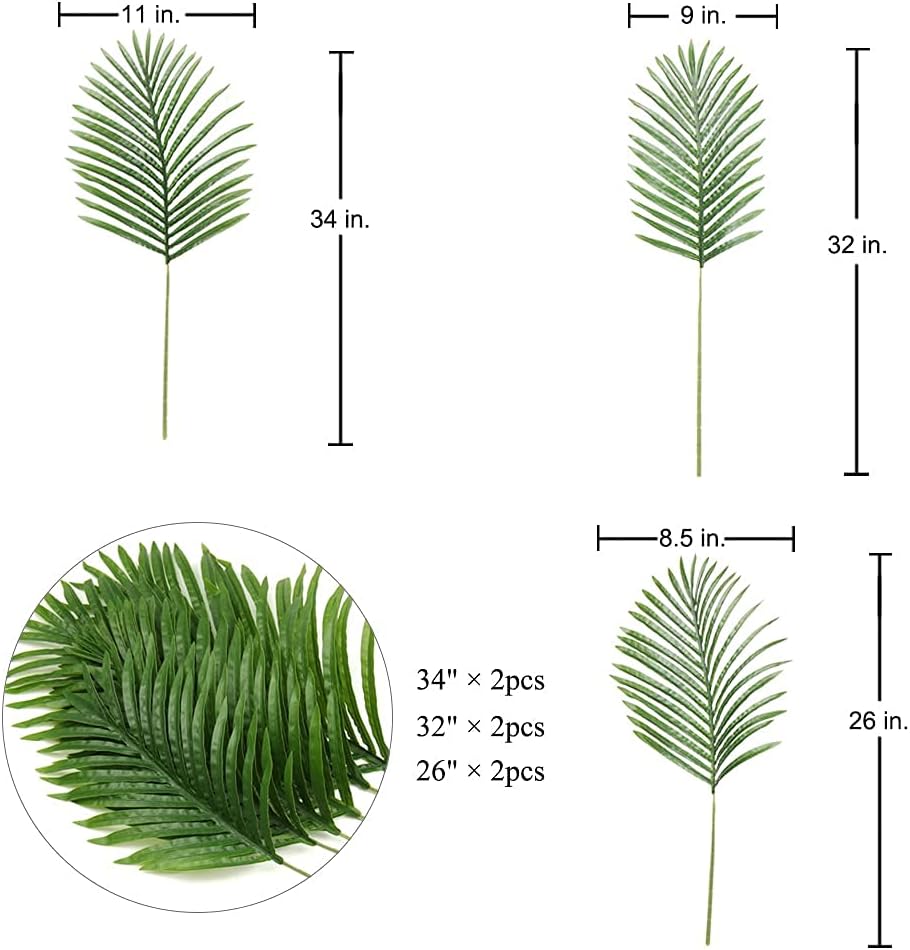 Large Artificial Palm Leaves Palm Fronds Tropical Leaves Areca Palm Branches Palm Leaves with Stem Palm Tree Leaves Faux Palm Leaves for Floral Arrangement Fake Leaves Palm Sunday Decor-Large Leaf