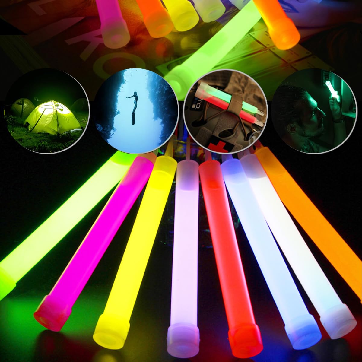 22 PC Glow Sticks in The Dark Party Supplies, 12 Hours Duration Emergency Glow Sticks Bulk Party Pack, Glow Party Supplies, Glow Sticks for Kids, Glow in The Dark Sticks Waterproof, Nontoxic