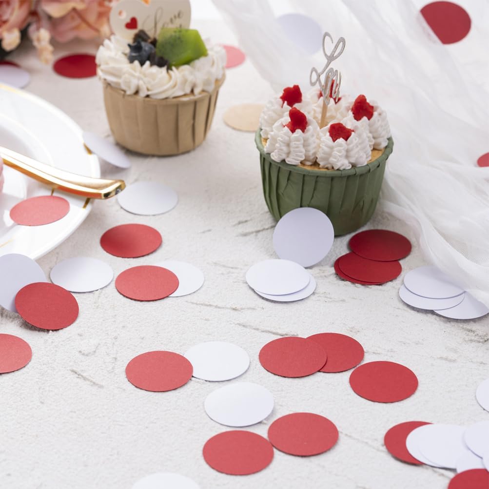 Red and White Paper Confetti Table Decoration for Birthday Graduation St.George's Day England Party,1.2 inch in Diameter,200 Counts