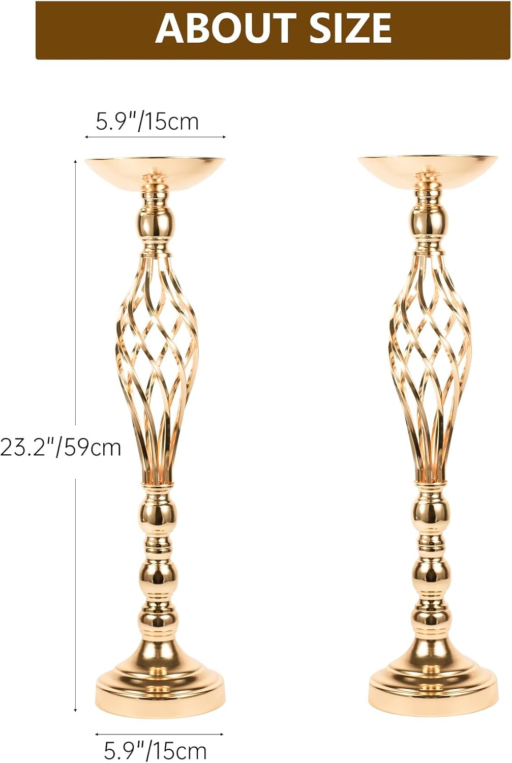 LANLONG 2pcs Metal Gold Candle Holders Road Lead Table Centerpiece Stand Pillar Candlestick for Wedding Candelabra Flowers Vases